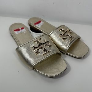 New Tory Burch Spark Gold Eleanor Slide Metallic Leather Women's Size 9 1/2M